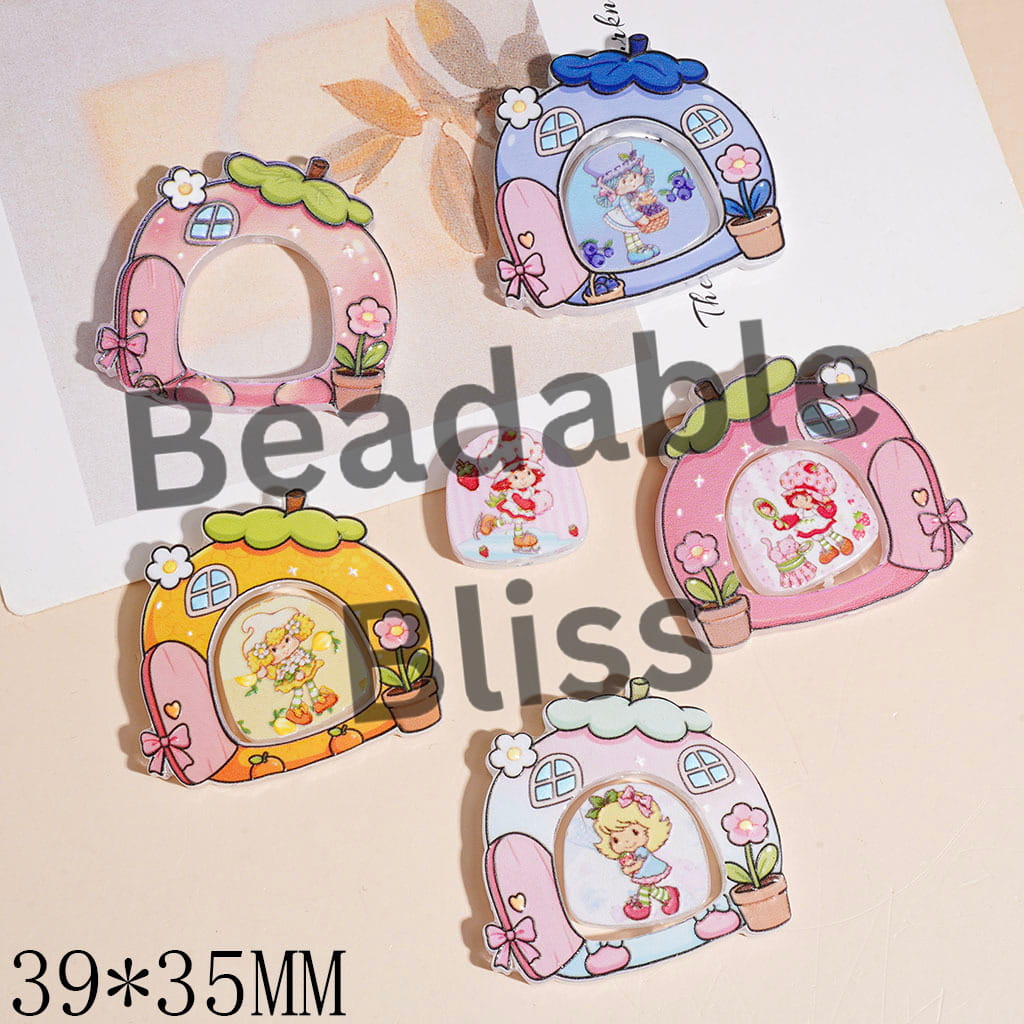 Acrylic Beads Berry Girl Series Door Design Frame & Archway Shaped Piece, 39*35MM Random Mix (Please Read Description)