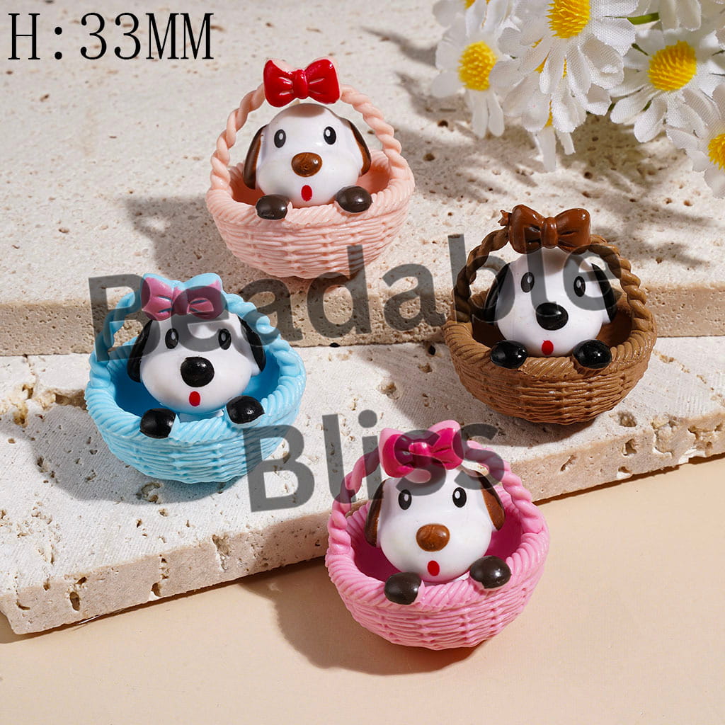 Basket with Bowtie Beagle Dog Character Acrylic Beads , Height 33MM Multi-Color Random Mix