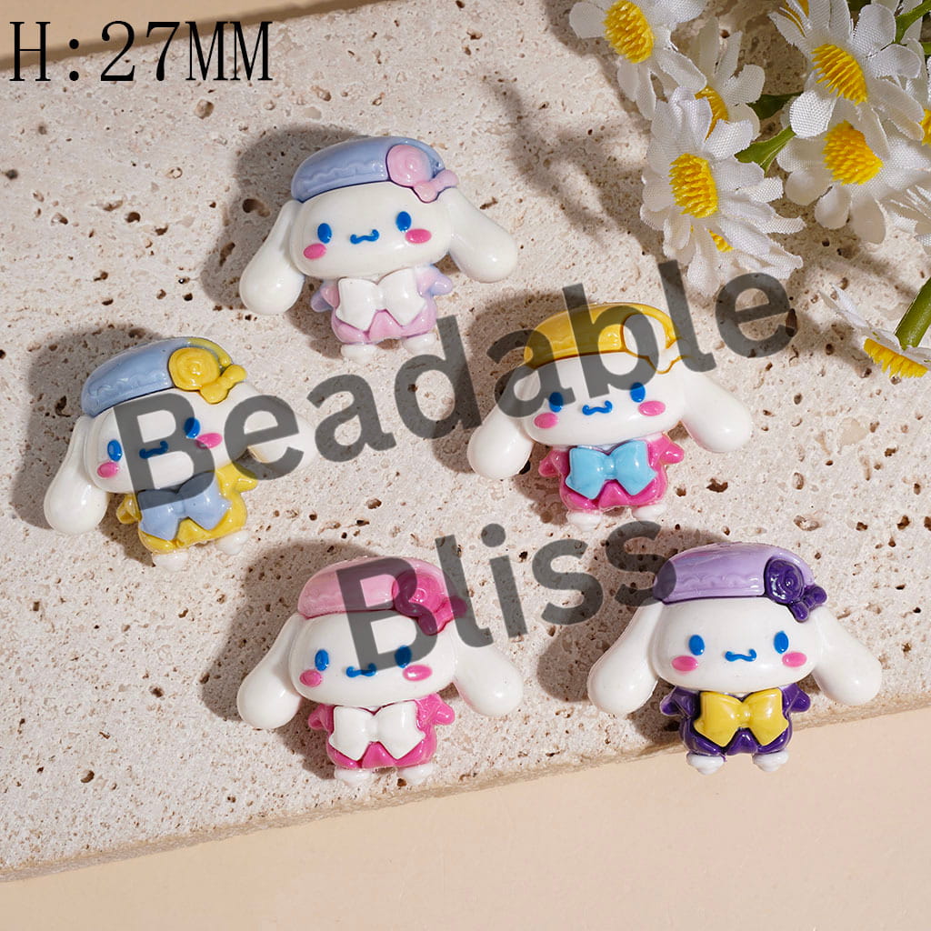Soft PVC Rubber Beads Big-Eared Dog with Bowtie and Hat, Height 27MM, Multi-Color Random Mix