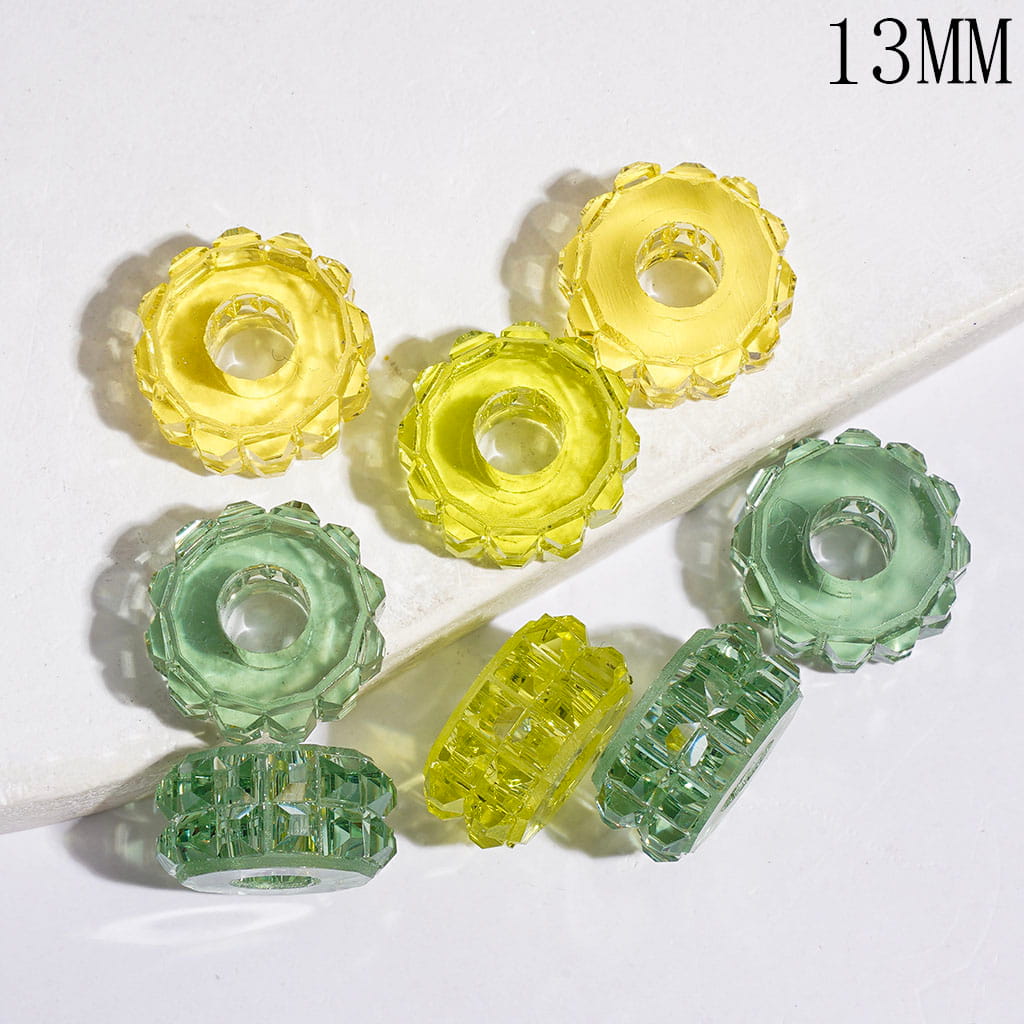 Acrylic Tires Beads with Rhinestones, 13MM Yellow Green Random Mix, Large Hole Beads (The Hole Diameter is Around 5MM)