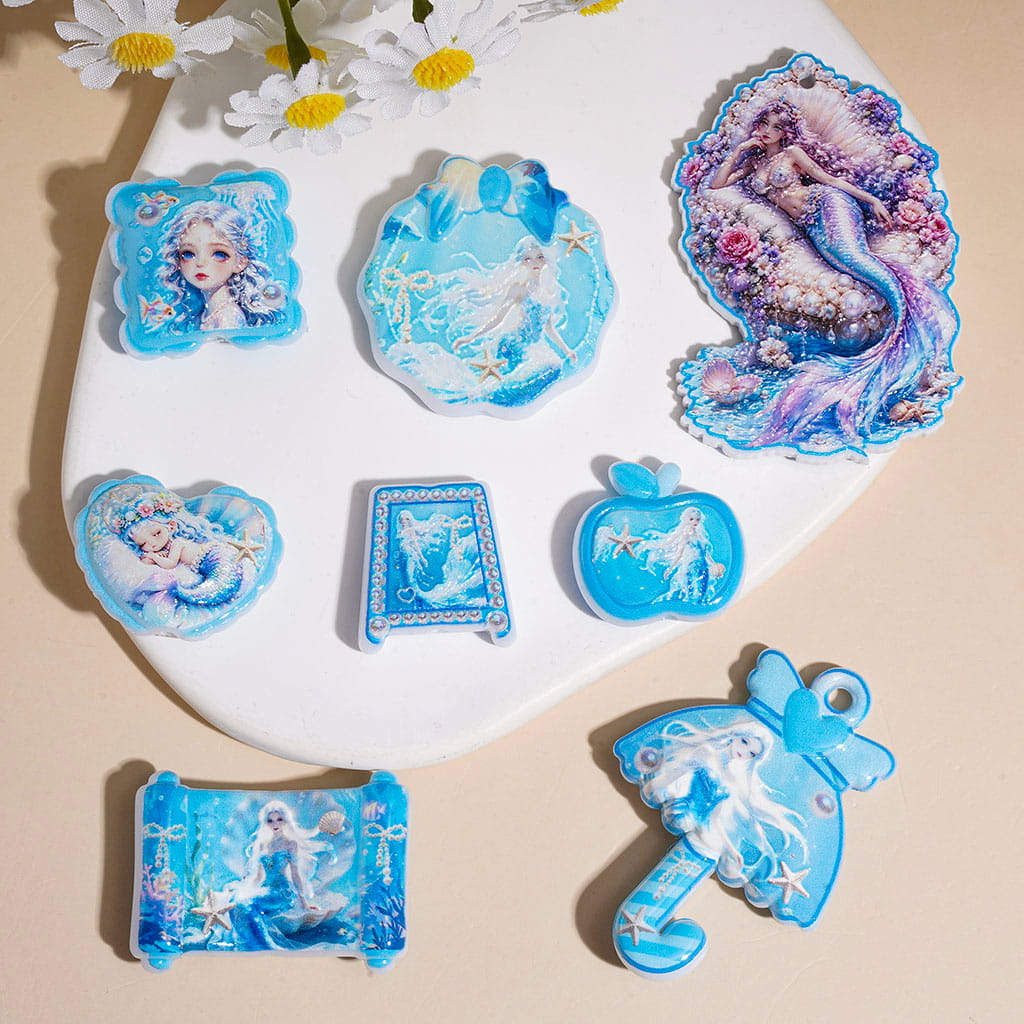 Blue Ocean Mermaid Princess Series Acrylic Beads and Pendants, Random Mix