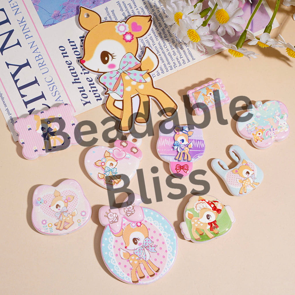Acrylic Beads and Pendants Cute Deer Character with Bowtie Series, Random Mix
