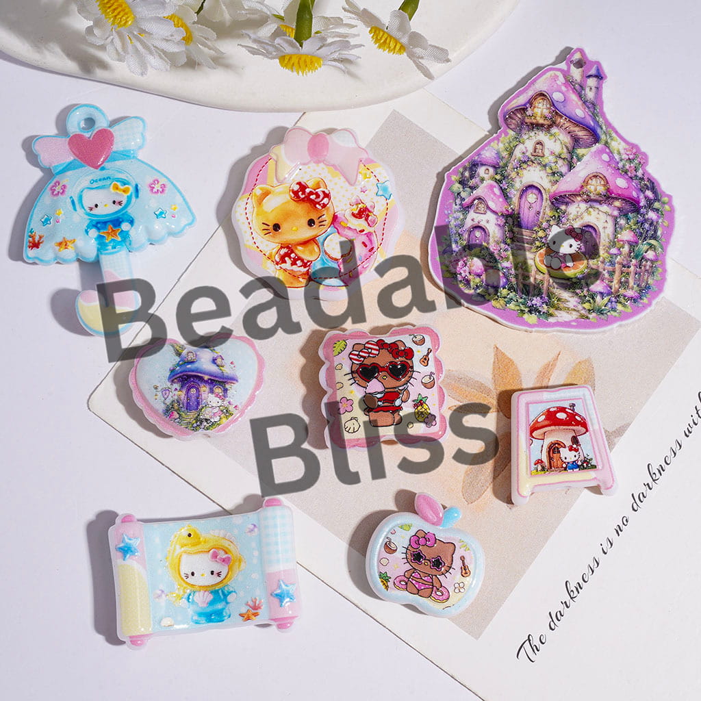 Acrylic Beads and Pendants Diverse Styles Cute Cat Character with Dessert Marine Life House, Random Mix