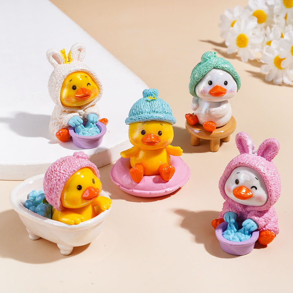 Acrylic Beads Yellow and White Duck in Shower Style, Random Mix