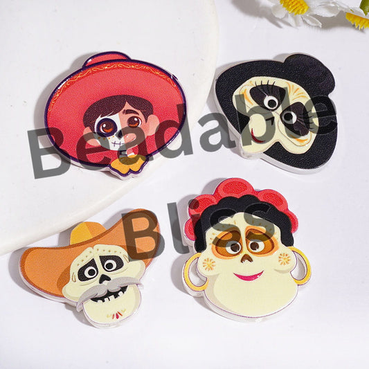 Day of the Dead Theme Head Portrait Acrylic Beads, Guitar Boy in Ghost World Character Series, Random Mix