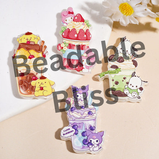 Acrylic Beads Fruit Chocolate Milk Tea Boba Tea Drink Cup in Adorable Character, Random Mix