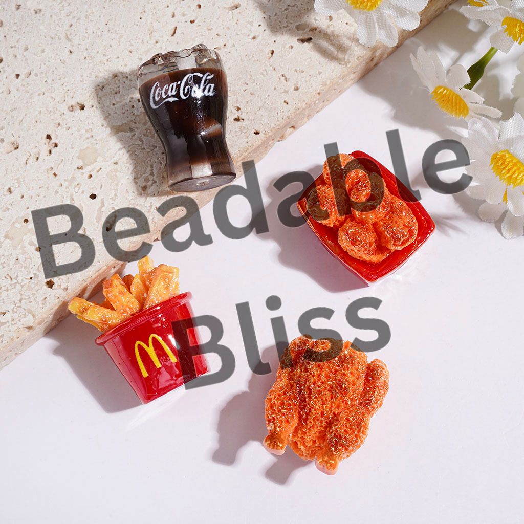 Acrylic Beads UV-Coated Fast Food Series, Carbonated Beverage Cup Chips Chicken Nugget Roasted Chicken, Random Mix
