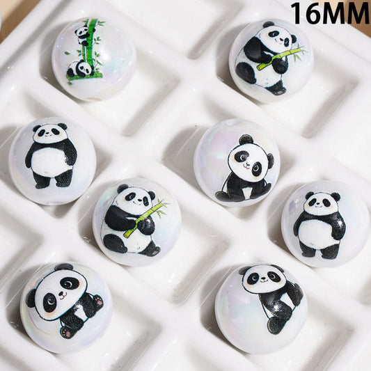 Acrylic Beads for Bracelets UV Coating Cute Panda Prints, 16MM, Random Mix