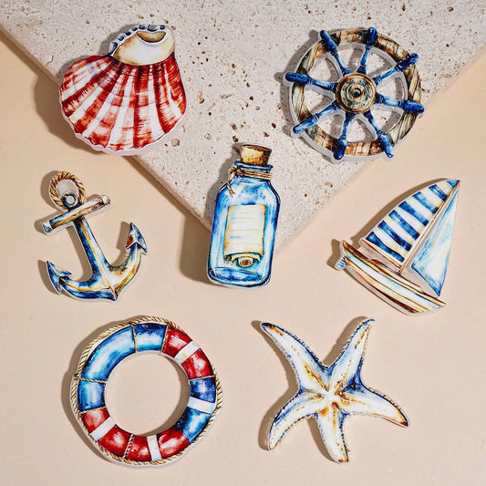 Nautical Theme Sailboat Starfish Ships Wheel Anchor Scallops Drift Bottle Acrylic Beads, Random Mix