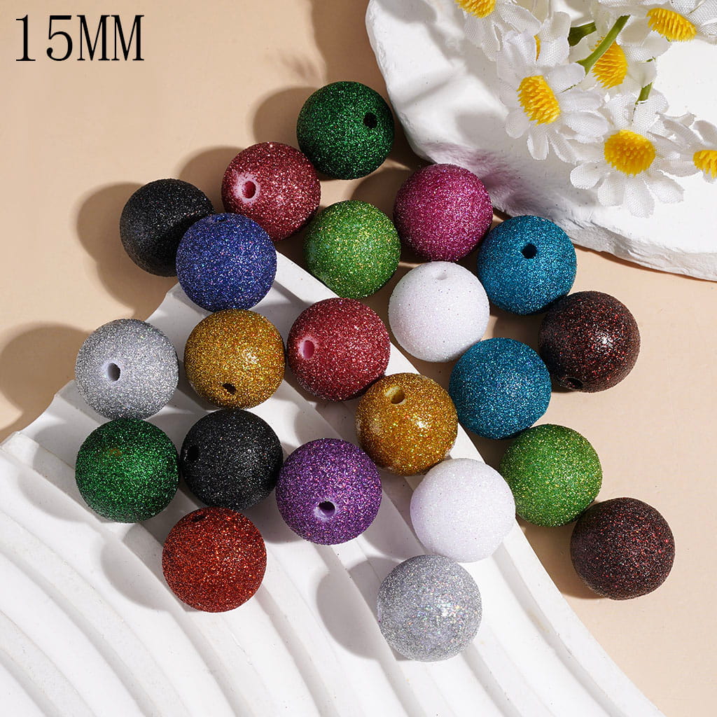 Acrylic Beads with Dazzling Glitter in Dark Colors Series, 15MM Multi-Color Random Mix (The Surface Glitter May Shed Slightly)