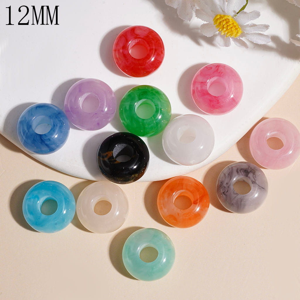 Acrylic Wheel Beads with Gold Glitter and Texture, Big Hole Beads, 12MM Random Mix Multi-Color (The Hole Diameter is Around 4.5MM)
