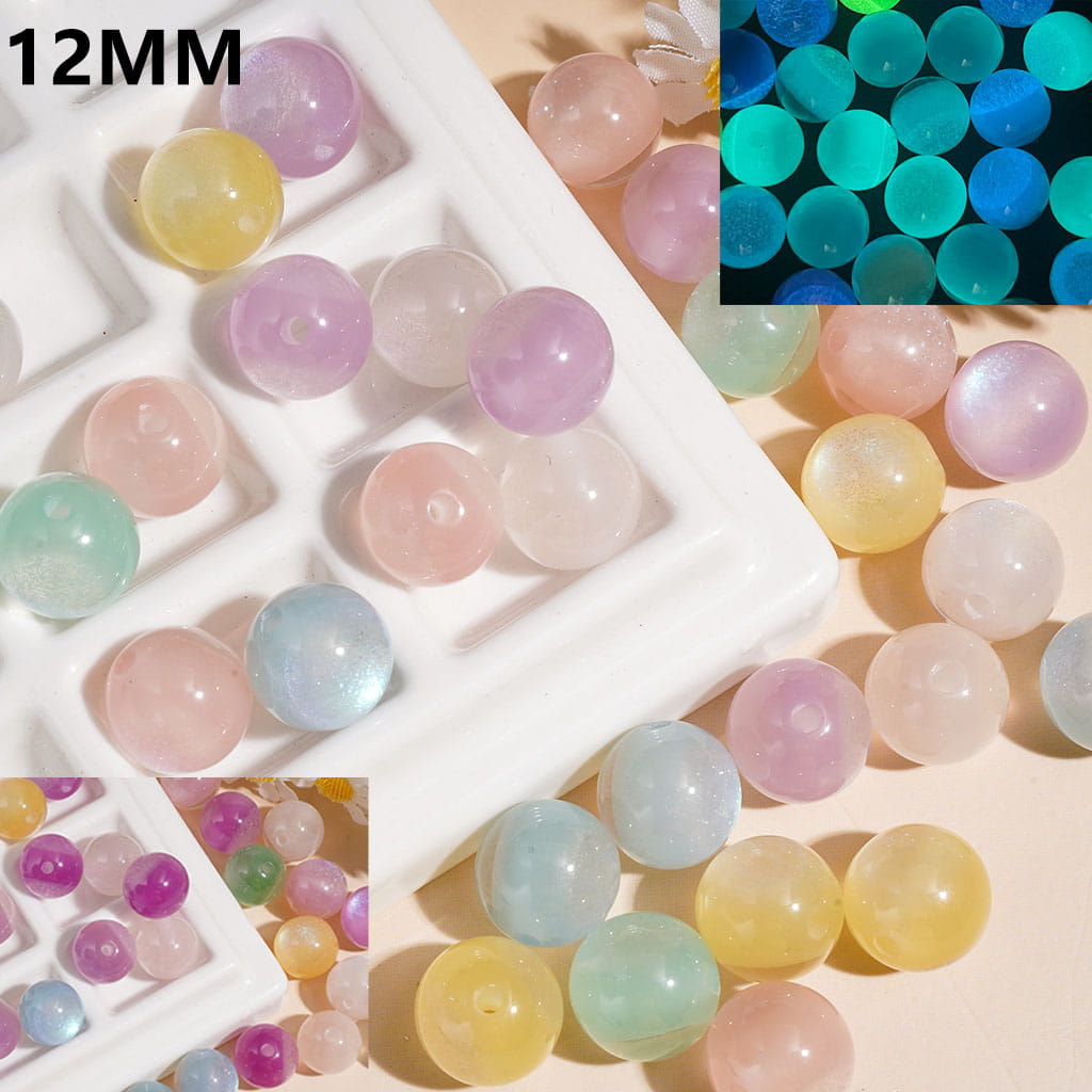 12MM - Luminous and Color Changing Acrylic Beads for Bracelets or Waist Chain, Shimmer Glitter, Translucence, Multi-Color, Random Mix