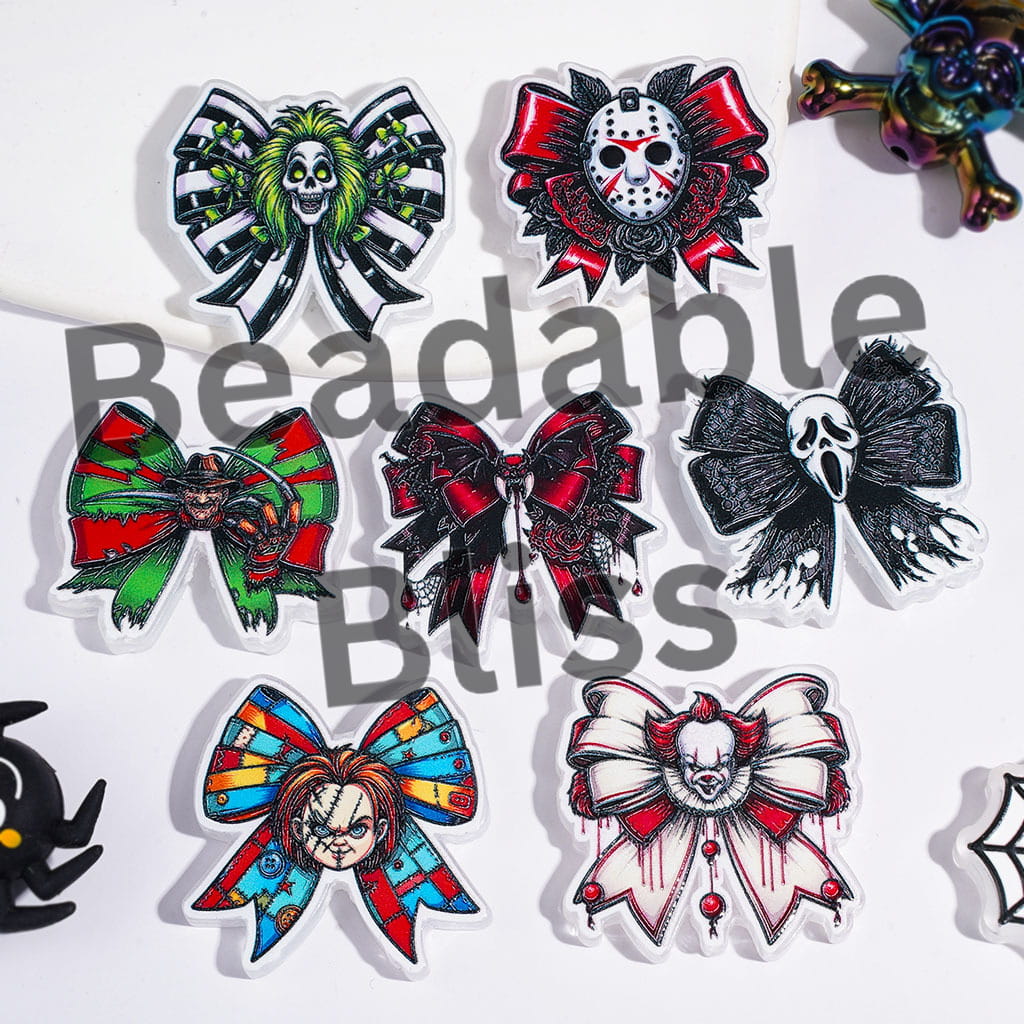 Scary Bowtie Bowknot Acrylic Beads, Classic Horror Murder Character Series, Random Mix