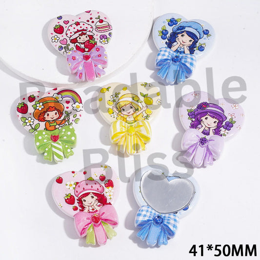 Acrylic Beads Magic Mirror with Heart Mirror and Bowtie, Berry Girl Family Series, 41*50MM, Random Mix