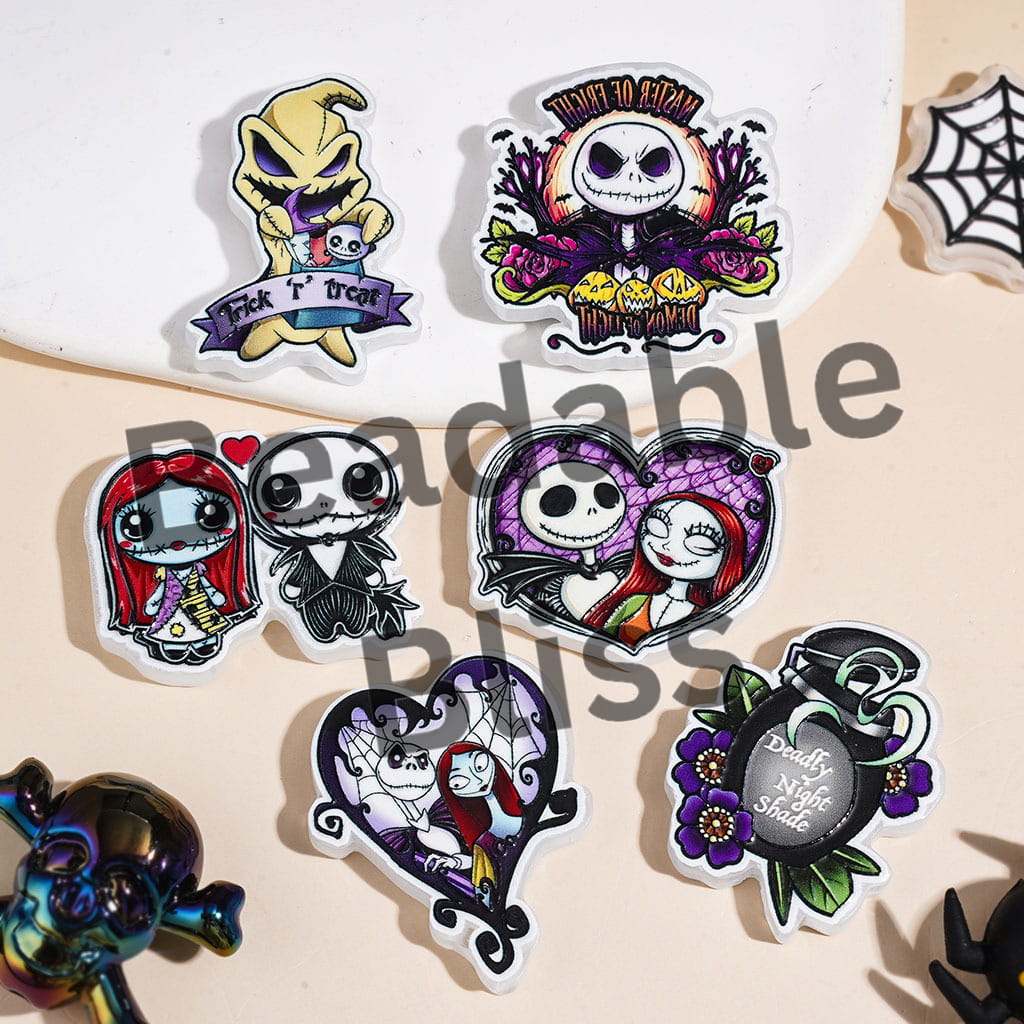 Halloween Skull Skeleton Couple Character Series Acrylic Beads, Random Mix