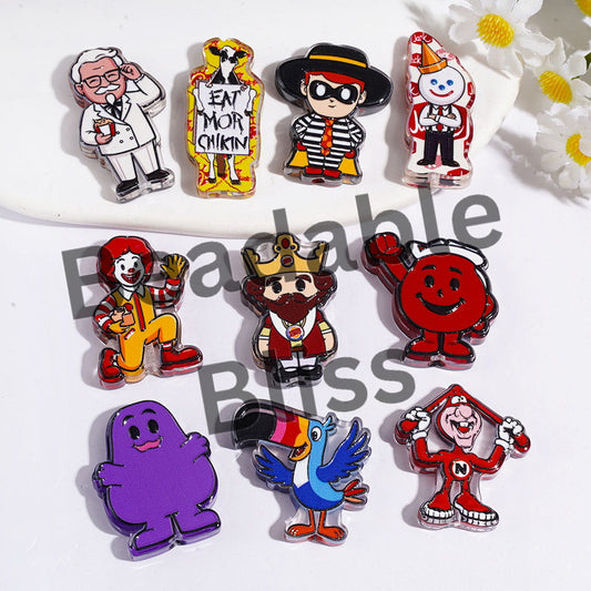 Famous Fast Food Cartoons Series Acrylic Beads, Semi-Clear, Random Mix