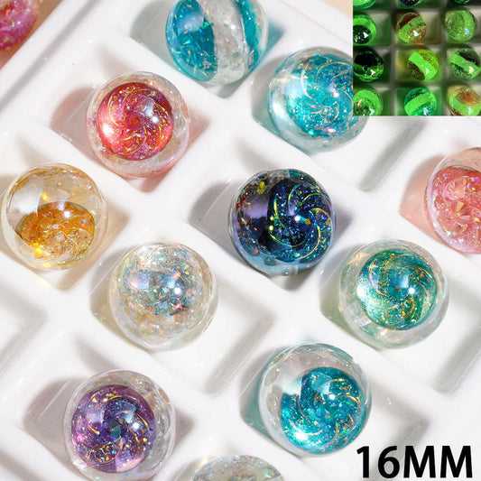 Acrylic Beads for Bracelets Luminous with Double Helix and Shiny Confetti, 16MM Multi-Color Random Mix