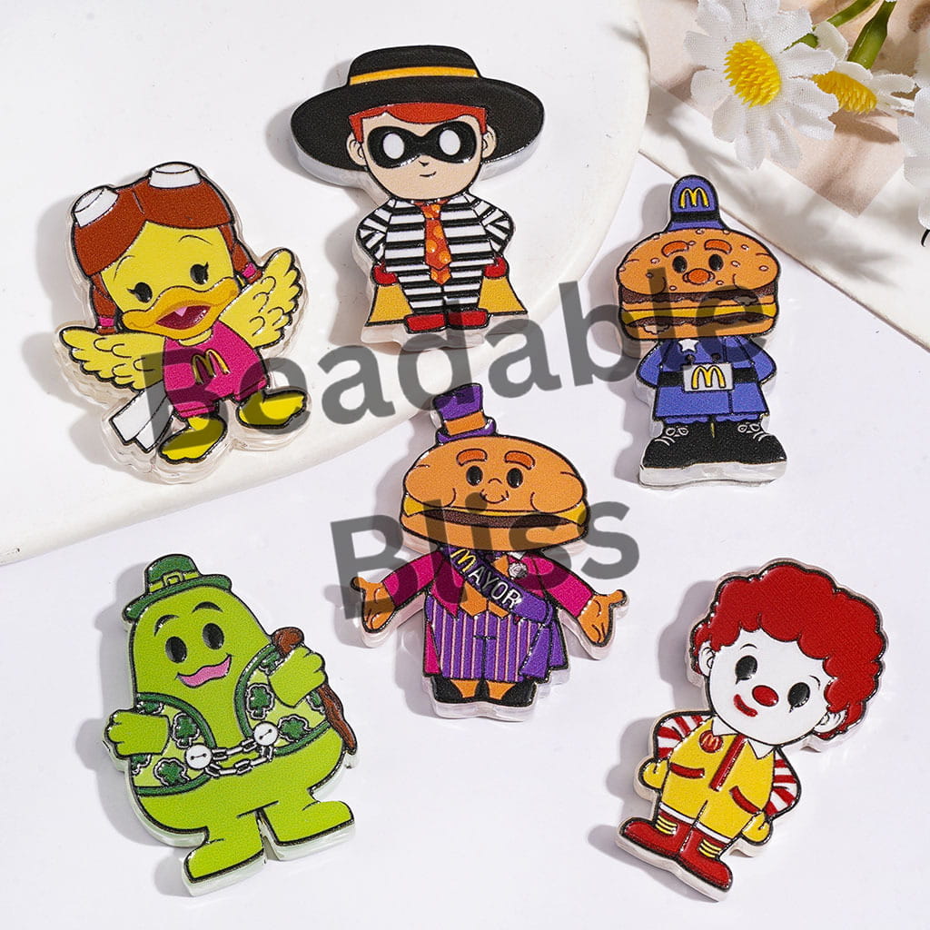 Cartoon Style Fast Food Mascot Series Acrylic Beads, Semi-Clear, Random Mix