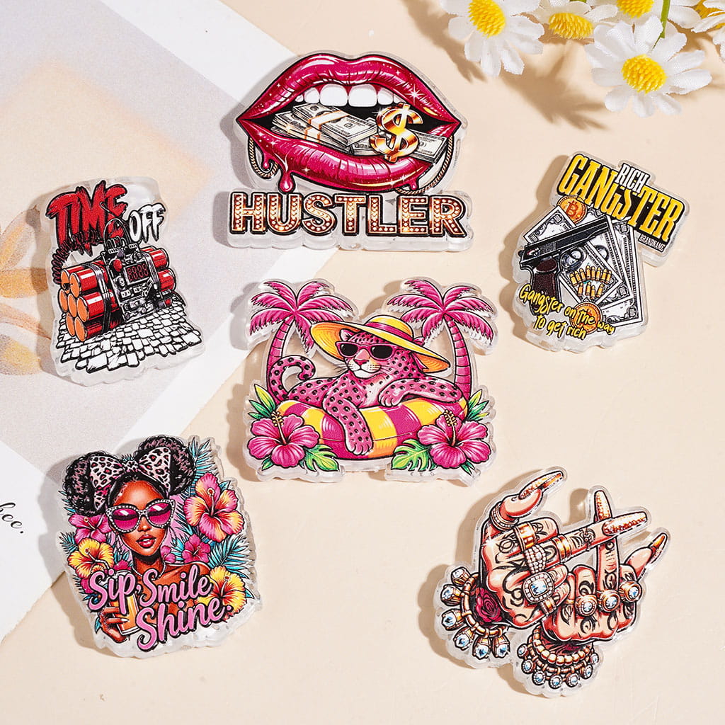 Hip-hop Style Pink Leopard Girl Lip Gun Hot Bundle Hand Acrylic Beads, Random Mix