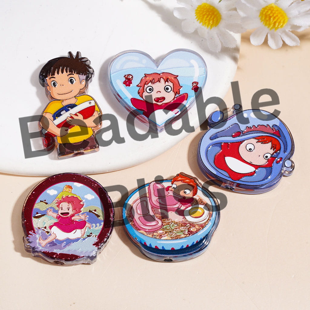 Japanese Anime Goldfish Girl Character Series Acrylic Beads, Random Mix