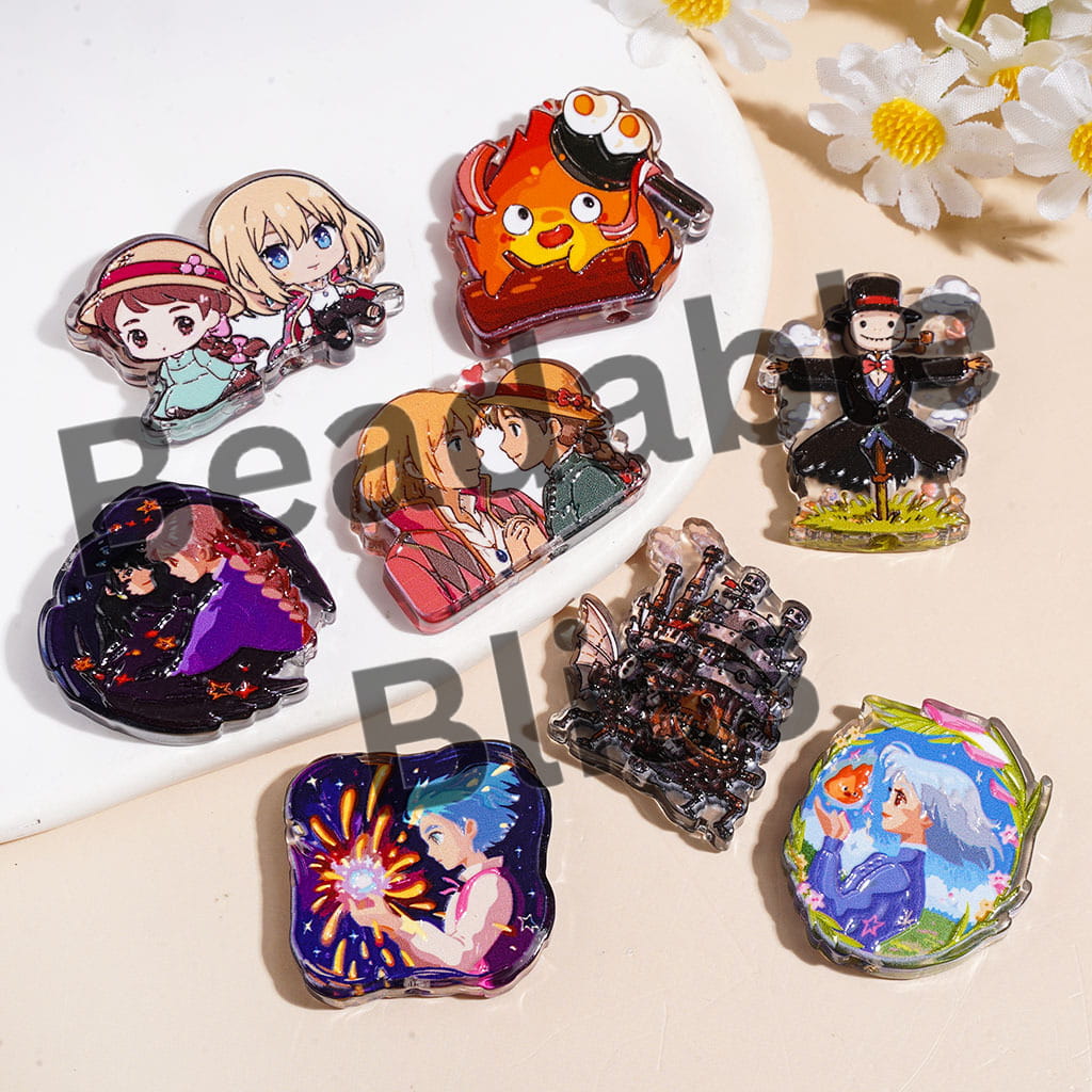 Acrylic Beads Flying Castle Character Series, Semi-Clear, Random Mix
