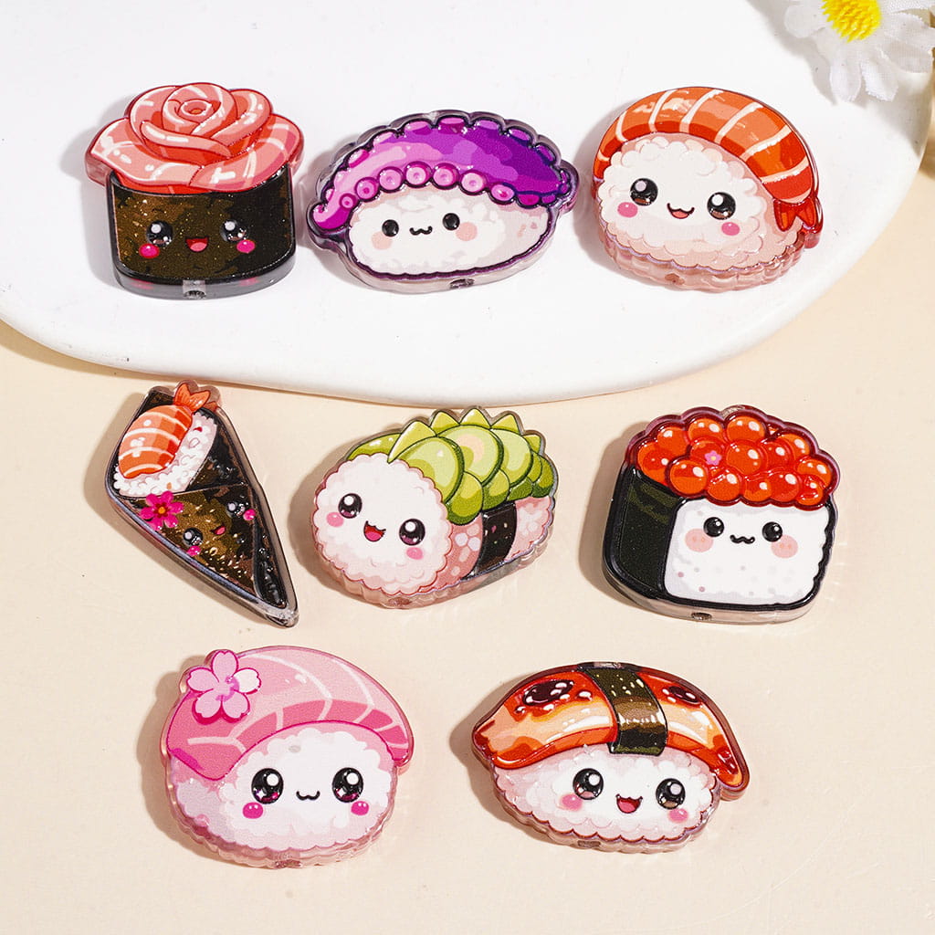 Acrylic Beads Simple Meal Sushi Series, Semi-Clear, Random Mix