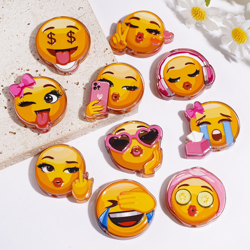 Acrylic Beads Social Communication Messenger Funny Emoticons Series, Random Mix