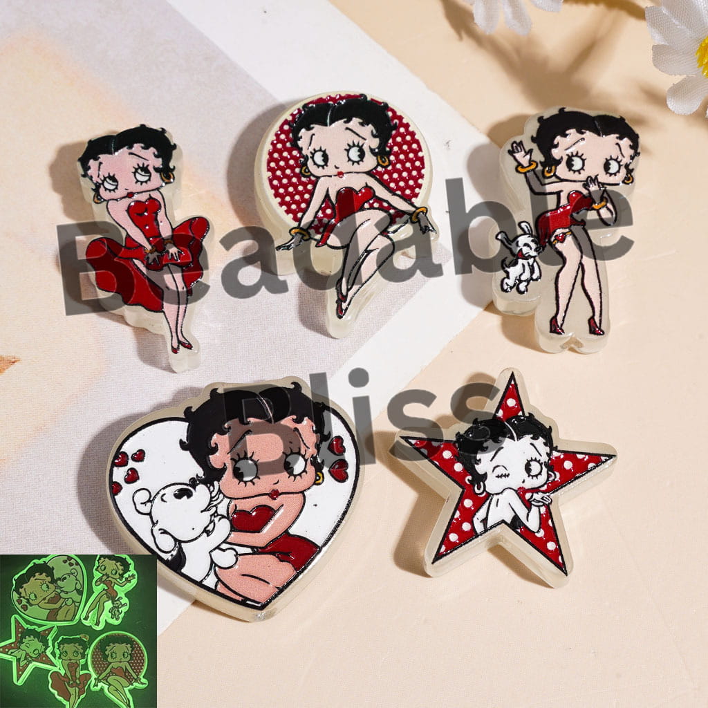 Acrylic Beads Luminous Old Girl Character and Pet Dog, Random Mix