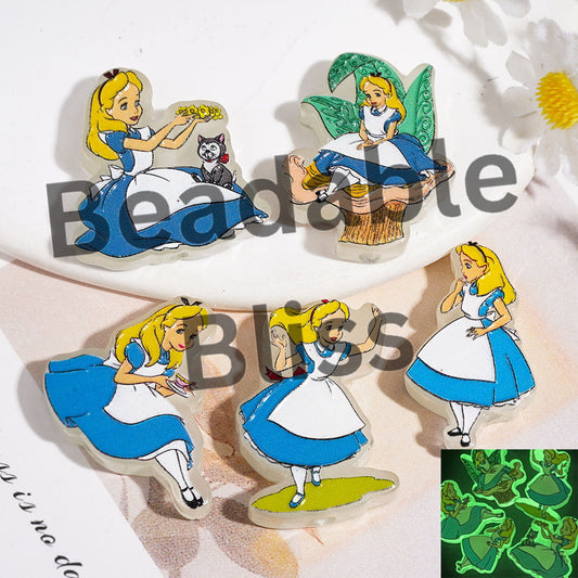 Luminous Girl Into Rabbit Hole Fantasy World Series Acrylic Beads, Random Mix