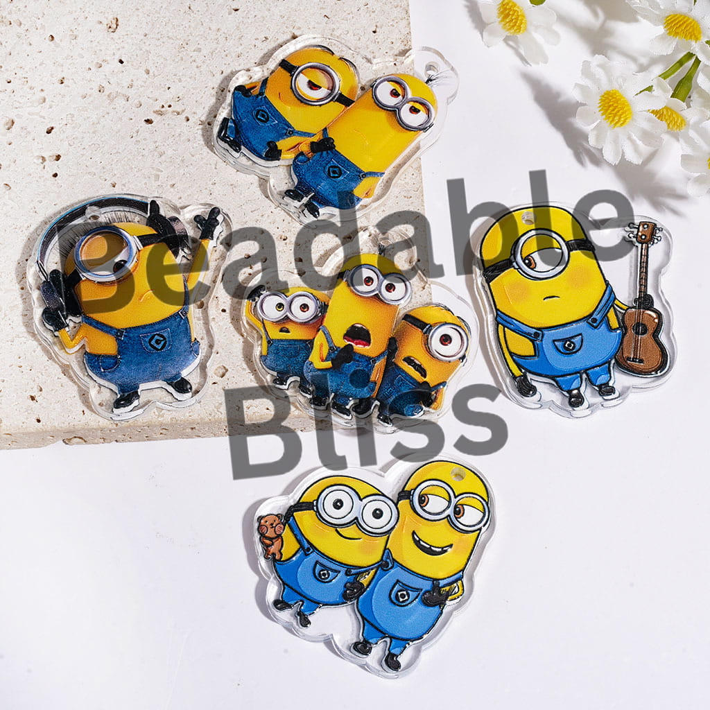 Acrylic Pendants Friendly Yellow Banana Character in Various Style, Semi-Clear, Random Mix