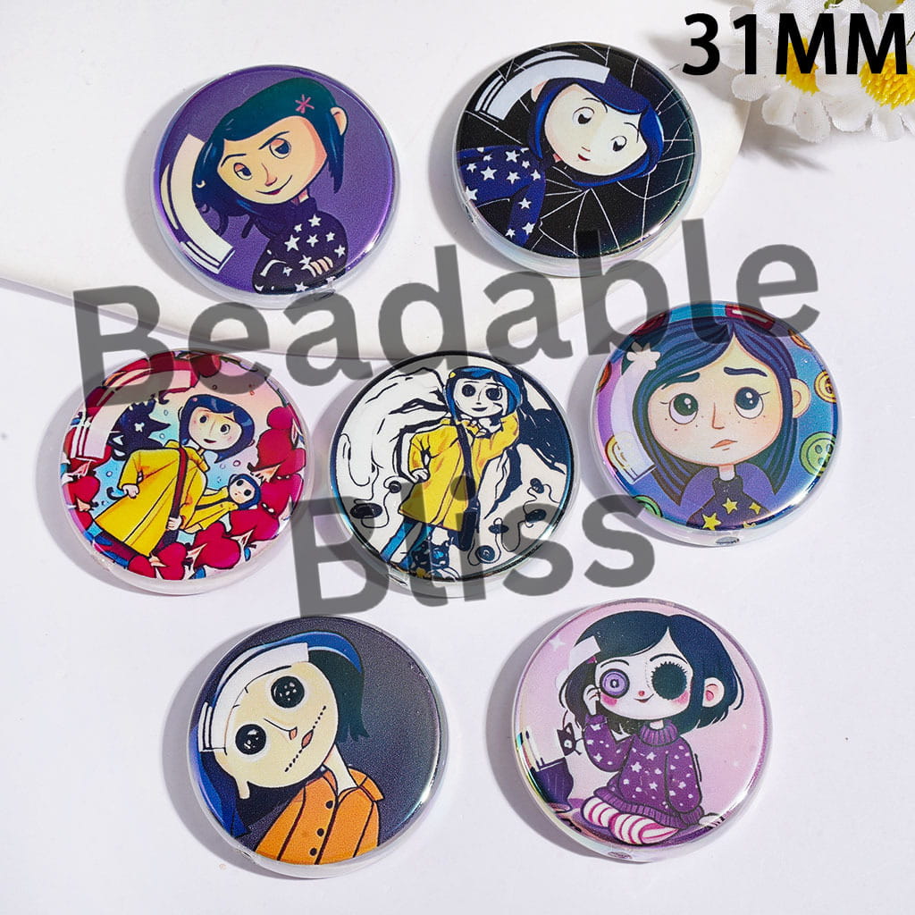 Ghost Mother Character Series UV-Coated Acrylic Beads, 31MM, Flat Round Shape, Random Mix