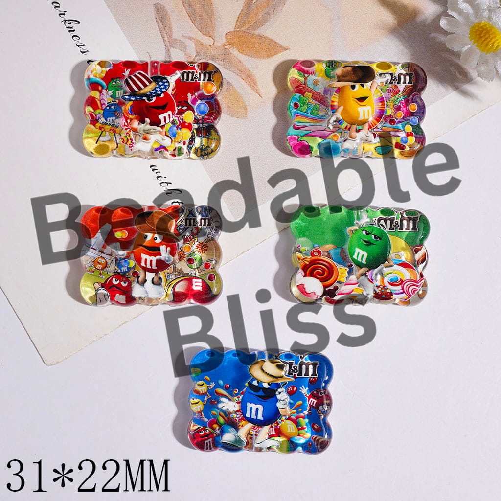 Semi-Clear Biscuit Shaped Acrylic Beads with Candy Chip Prints, 31*22MM, Random Mix