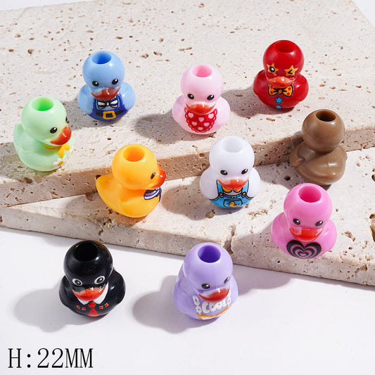Duck Theme Acrylic Beads, Height 22MM, Big Hole Beads, Multi-Color, Random Mix (The Hole Diameter is Around 6MM)