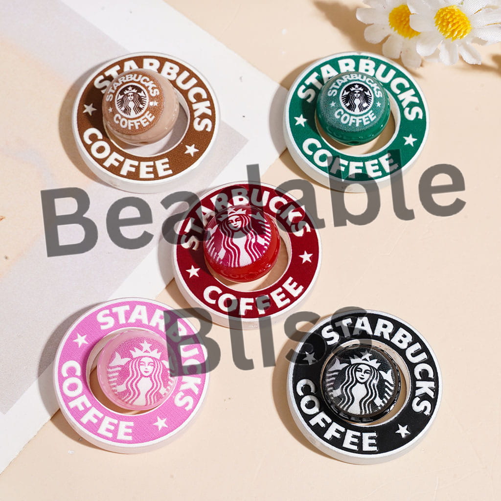 Coffee Series Acrylic Beads, Round Hollowed Frame and Round Beads Pieces, Random Mix Multi-Color (The Round Beads is 16MM, Hollowed Round Frame is 31MM)