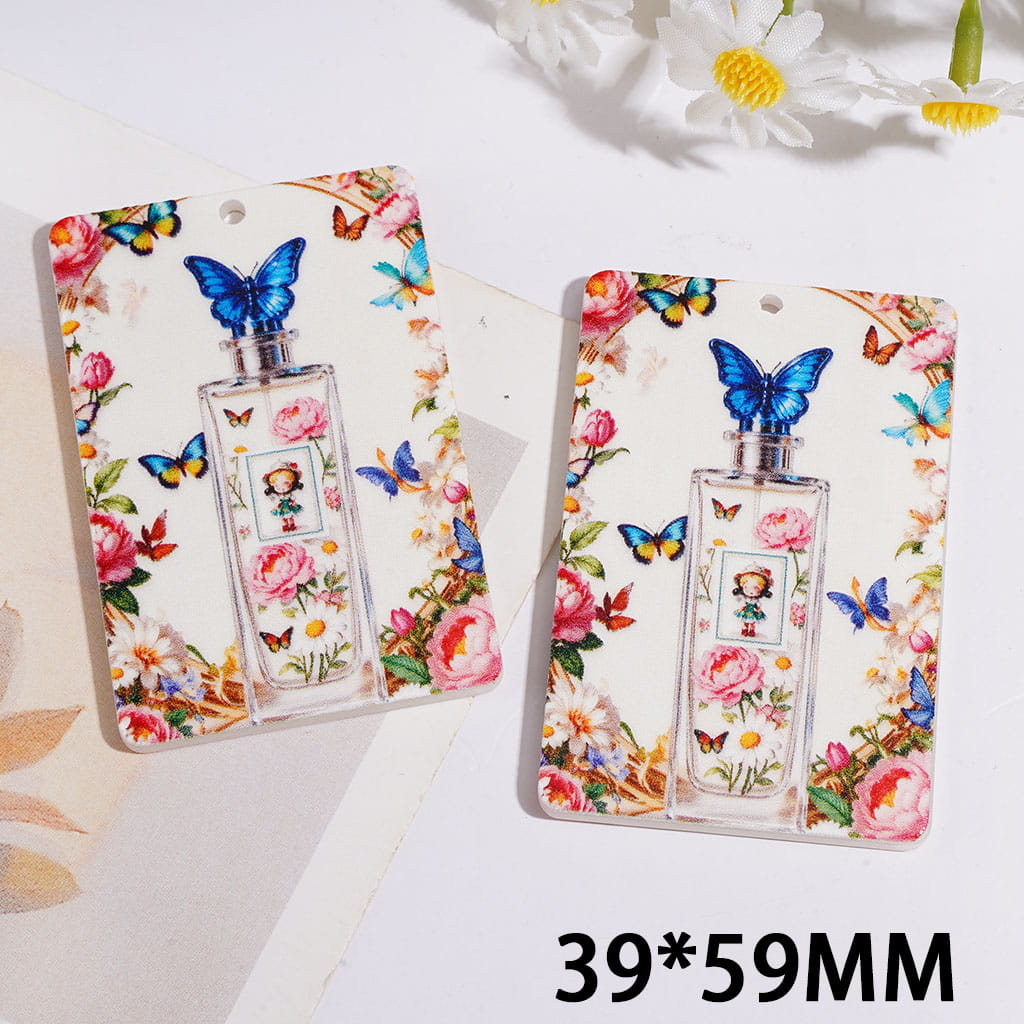 Perfume Bottle with Flower Butterfly Acrylic Pendants, Flat Rectangle Shape, 39*59MM