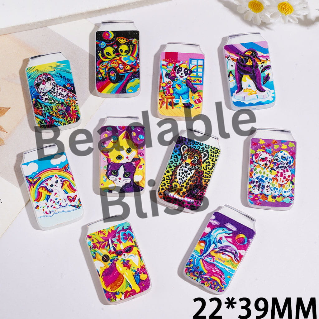 Bottle Shape Retro Rainbow Colored Animal Pattern Acrylic Beads, 22*39MM Random Mix