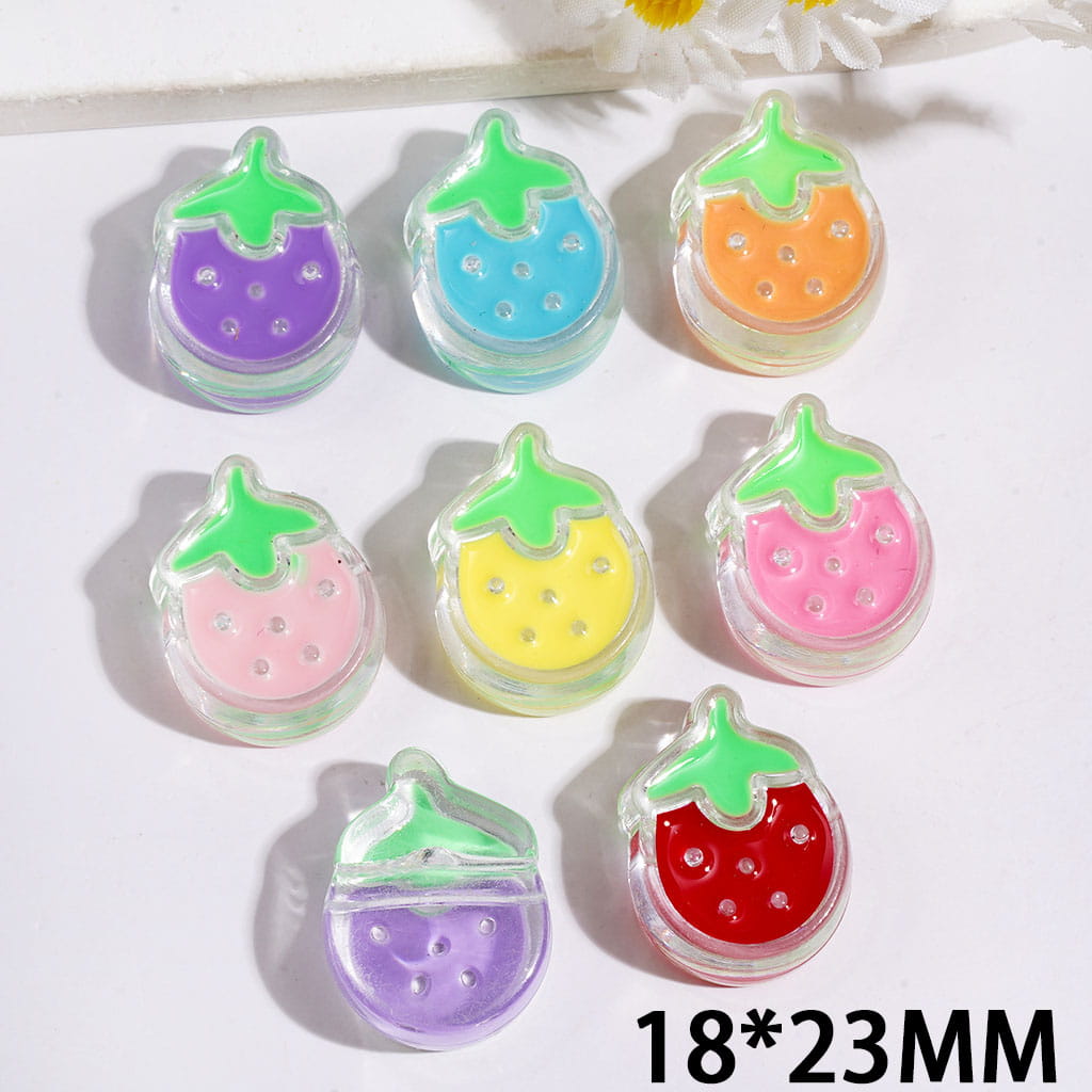 Single-Side Acrylic Beads Mini Strawberry, 18*23MM, Translucent, Multi-Color Random Mix (The Hole is Horizontal, Not Vertical)