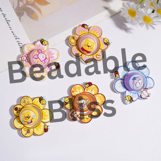 Classic Animation Character Series Acrylic Beads Flower Shaped Hollowed Frame and Round Beads Pieces, Random Mix Multi-Color (The Round Beads is 16MM, Hollowed Flower Frame is 35MM)
