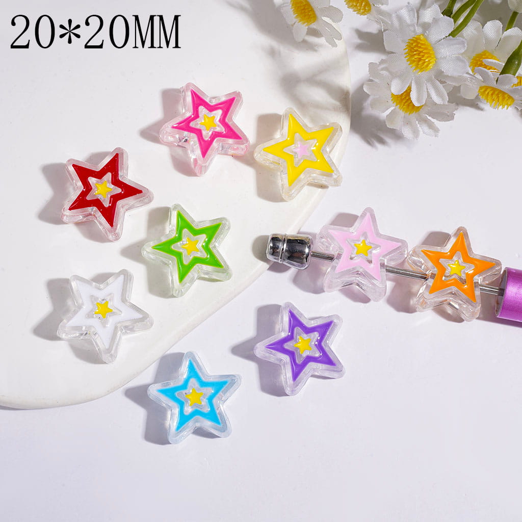 Two Tone Five-Pointed Star Single-Side Acrylic Beads, 20*20MM, Various Colors, Random Mix