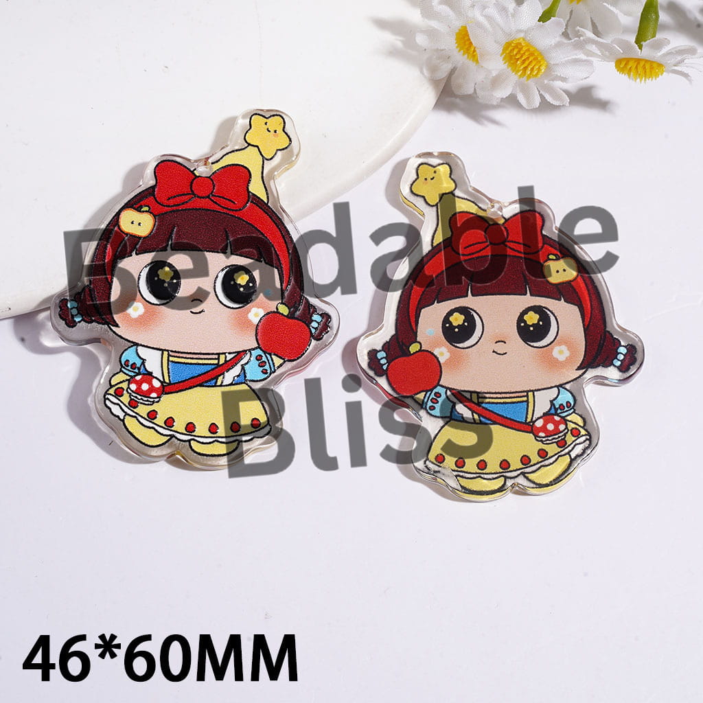 Cute Star Baby Girl Holding Apple Acrylic Pendants for Handbag or Keychain Charms, 46*60MM, Single Side Prints