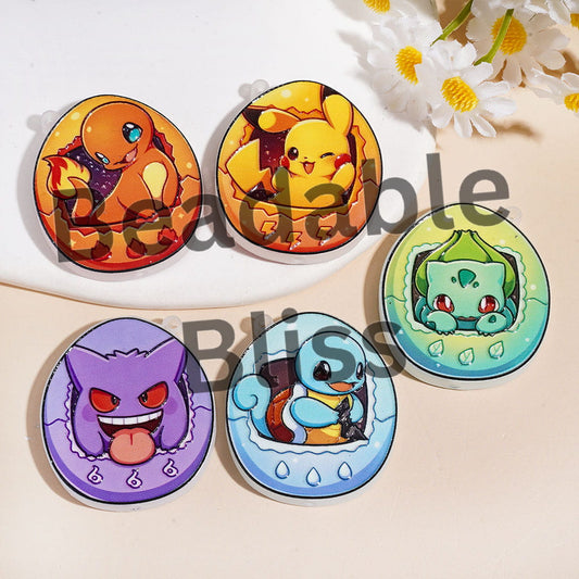 Acrylic Beads and Pendants Small Monster Character Series, 33*37MM, Flat Egg Shape, Random Mix