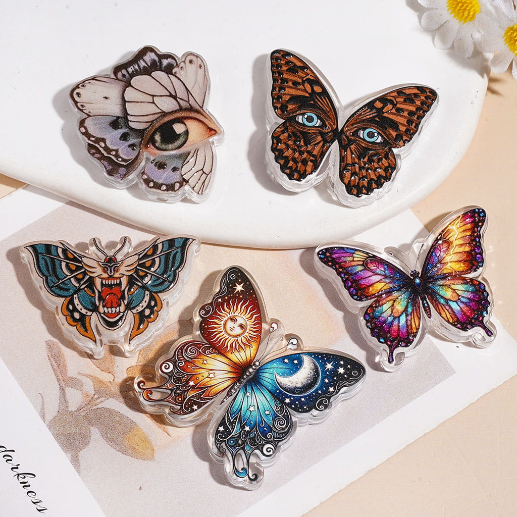 Quirky Butterfly with Eye Sun Moon Fangs Acrylic Beads, Random Mix
