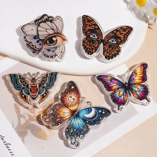 Quirky Butterfly with Eye Sun Moon Fangs Acrylic Beads, Random Mix