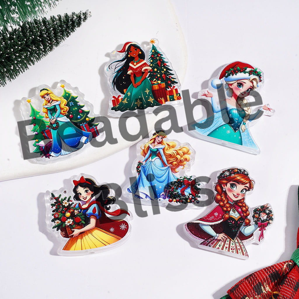 Christmas Theme Classic Beautiful Princess Series Acrylic Beads, Random Mix
