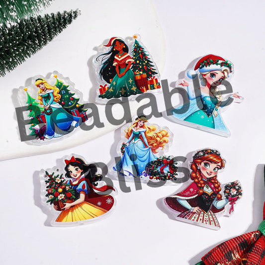 Christmas Theme Classic Beautiful Princess Series Acrylic Beads, Random Mix