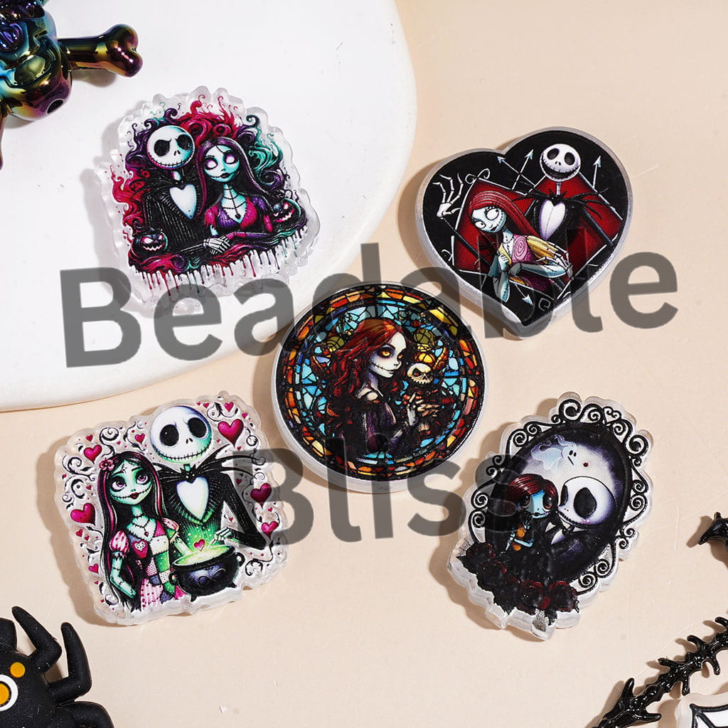 Skull Skeleton Couple Character Acrylic Beads, Halloween Series, Random Mix