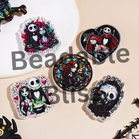 Skull Skeleton Couple Character Acrylic Beads, Halloween Series, Random Mix