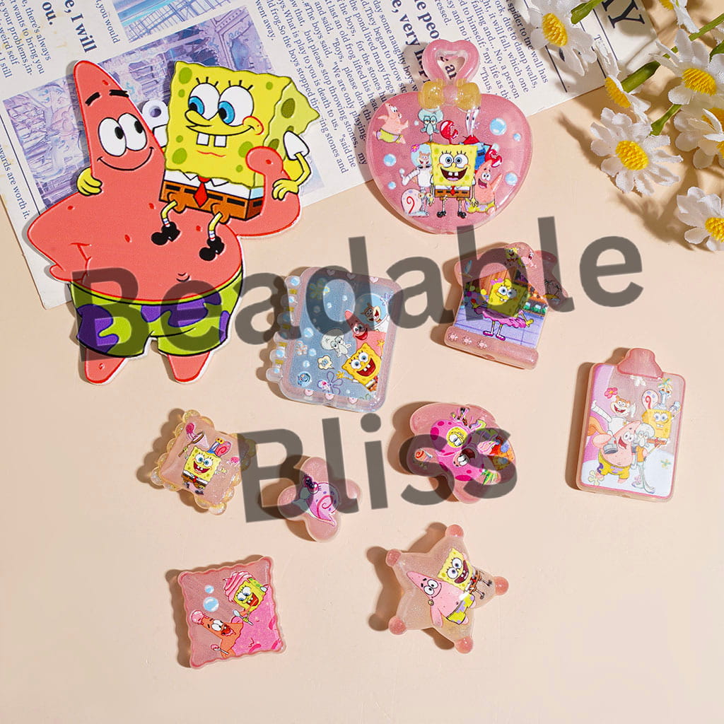 Baby Sponge Character in Pink Series Acrylic Beads and Pendants, Random Mix