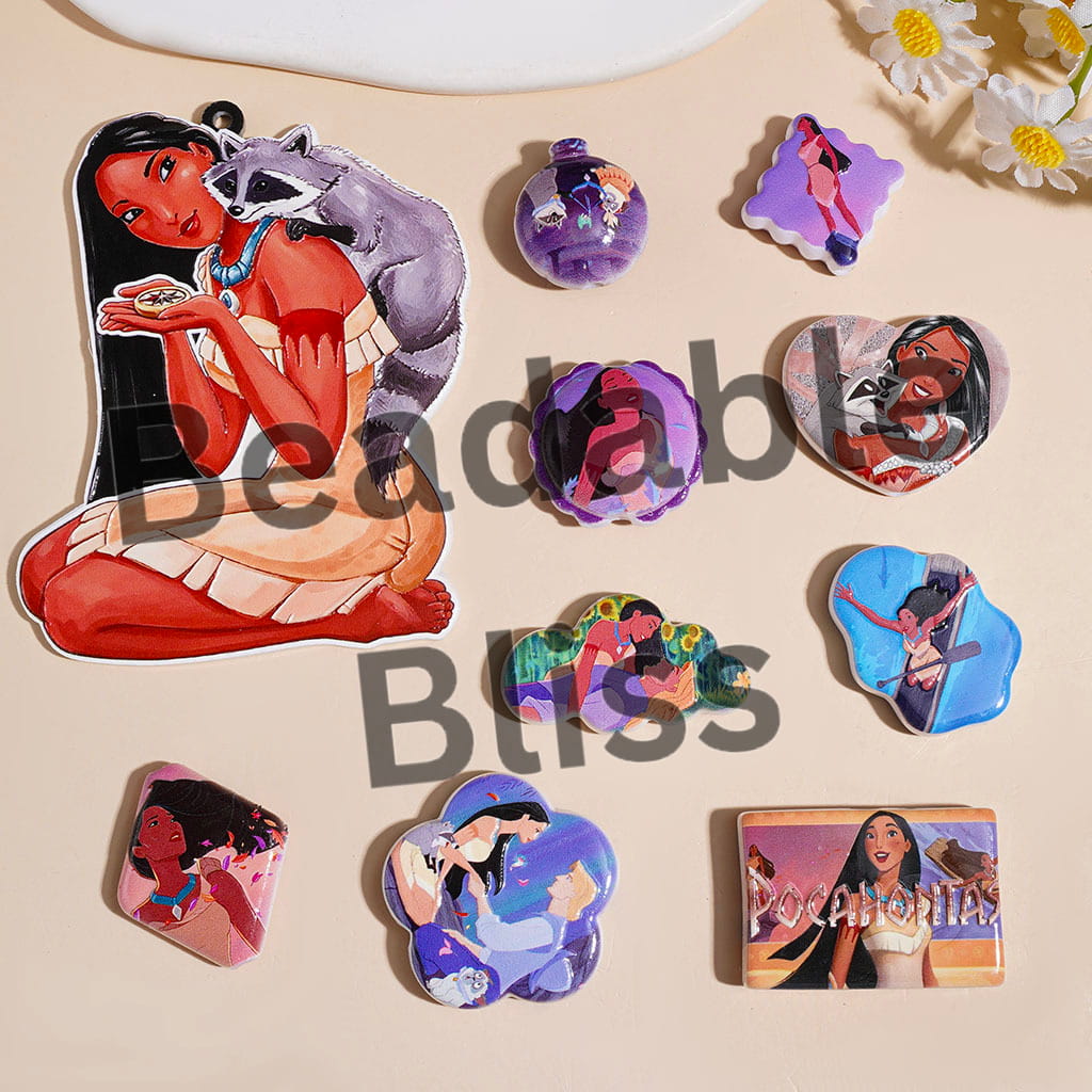 Indian Princess Characters Acrylic Beads, Random Mix