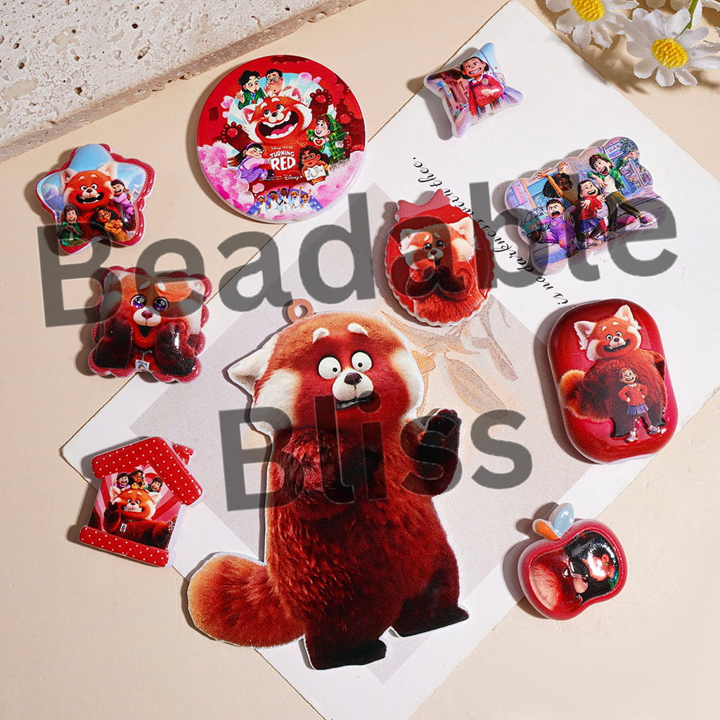 Red Raccoon Family Series Acrylic Beads and Pendants, Random Mix